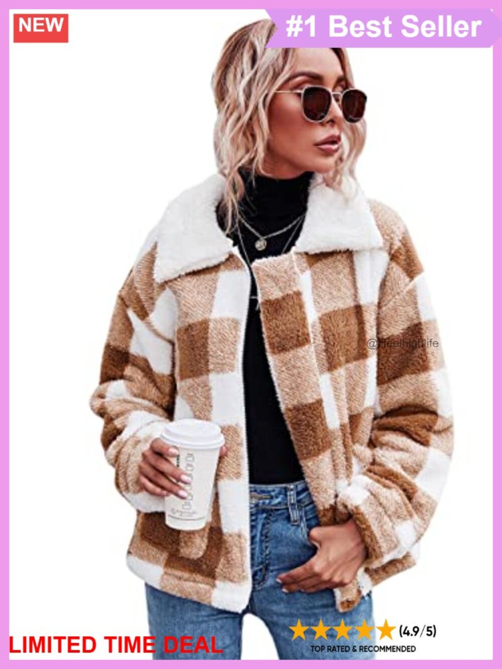 Faux Shearling Zip Coat Fuzzy Fleece Oversized Winter Jacket